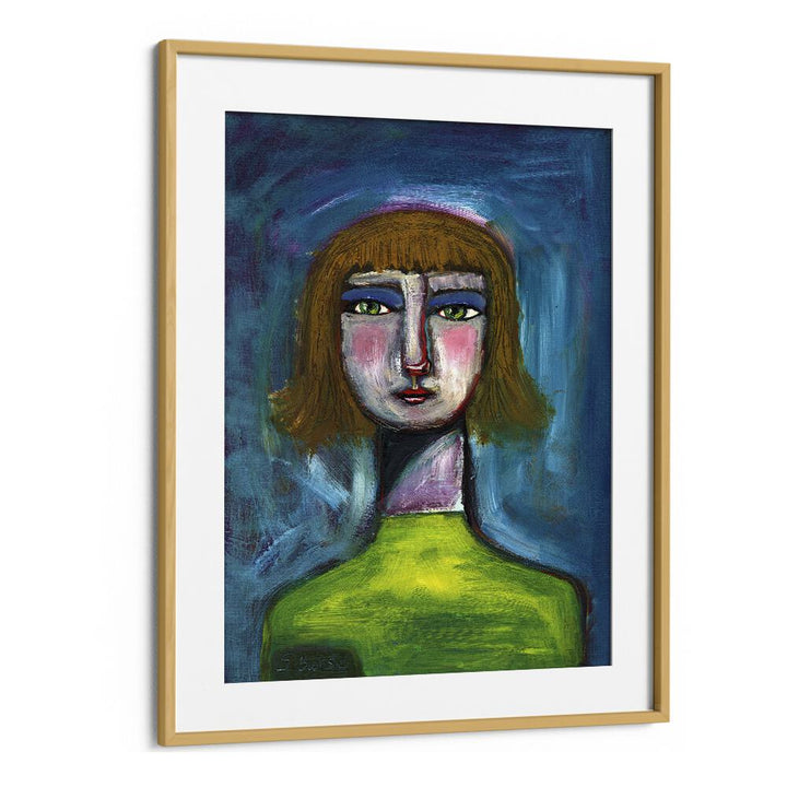 funny face humour women illustration paintings in Oak Wood Frame With Mount