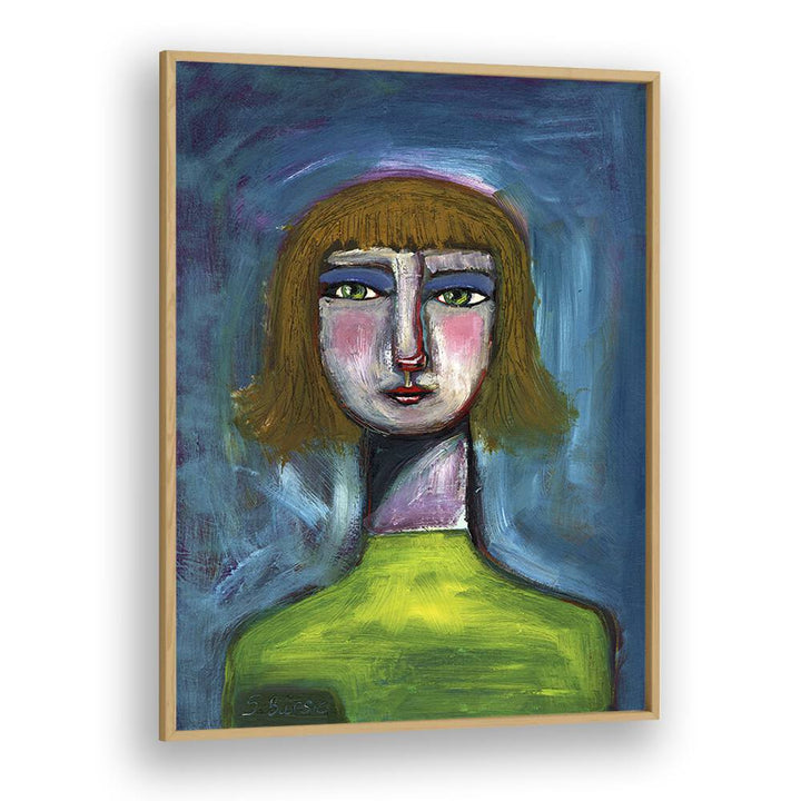 funny face humour women illustration paintings in Oak Wood Plain Frame