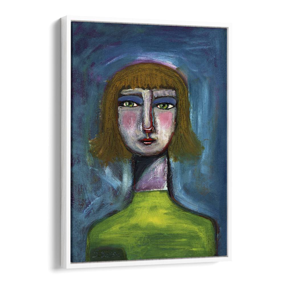 funny face humour women illustration paintings in White Floater Frame