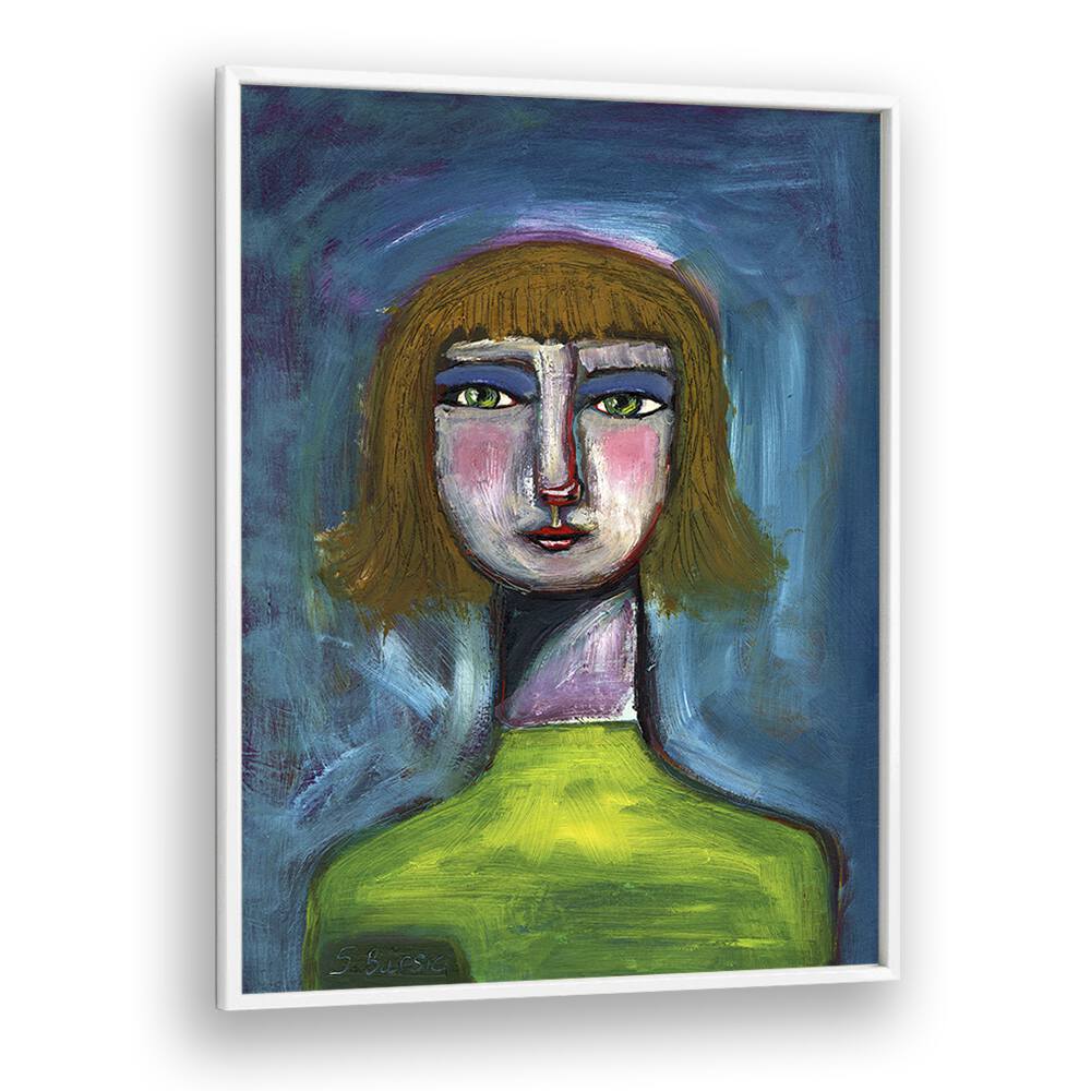 funny face humour women illustration paintings in White Plain Frame