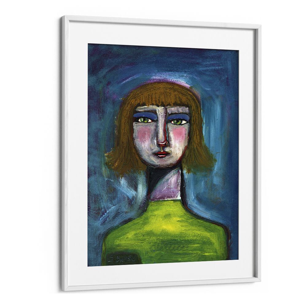 funny face humourwomen illustration paintings in White Frame With Mount