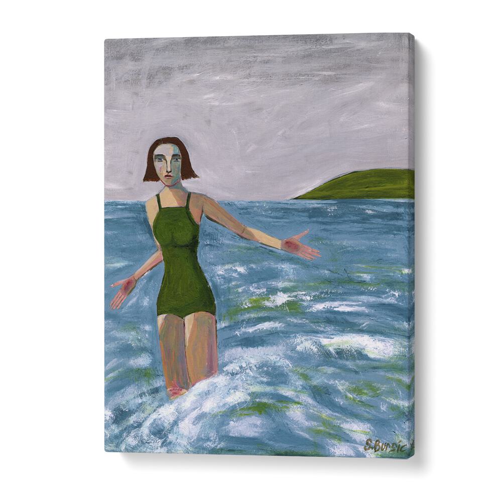 Vintage painting - WOMAN SWIMMING IN GREEN by Asianmonk