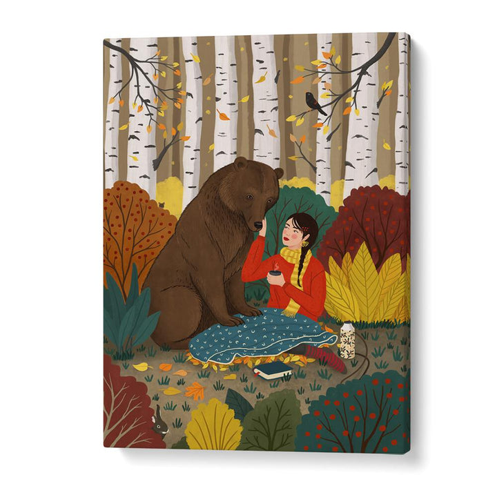 PICNIC WITH A BEAR BY PETRA HOLIKOVA, WOMEN ILUSTRATION PAINTINGS