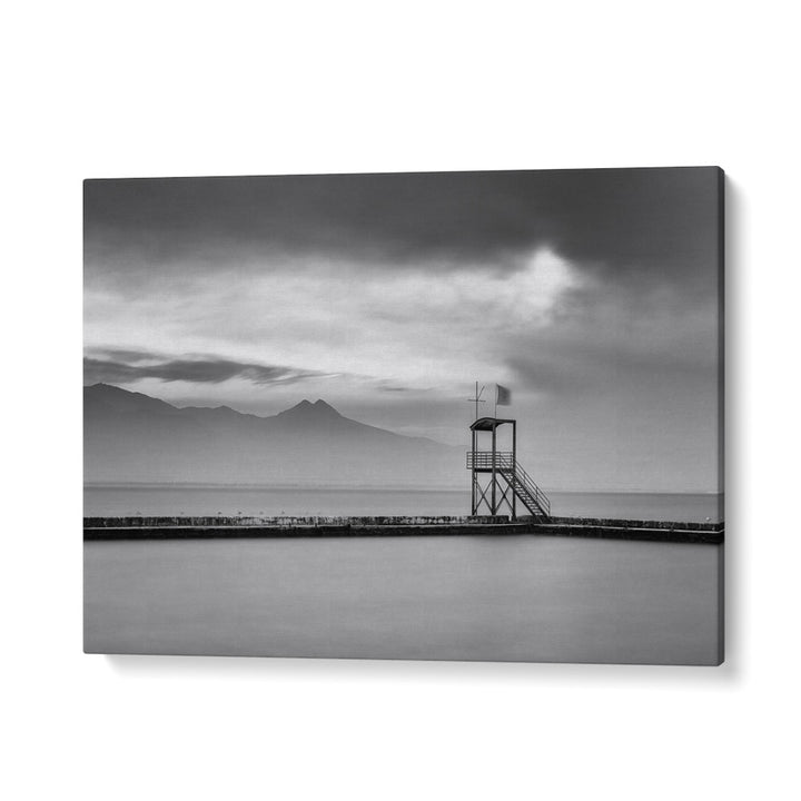 Serene landscape of a lifeguard tower by the water in "AFTER THE STORM , PHOTOGRAPHY PRINTS" collection.