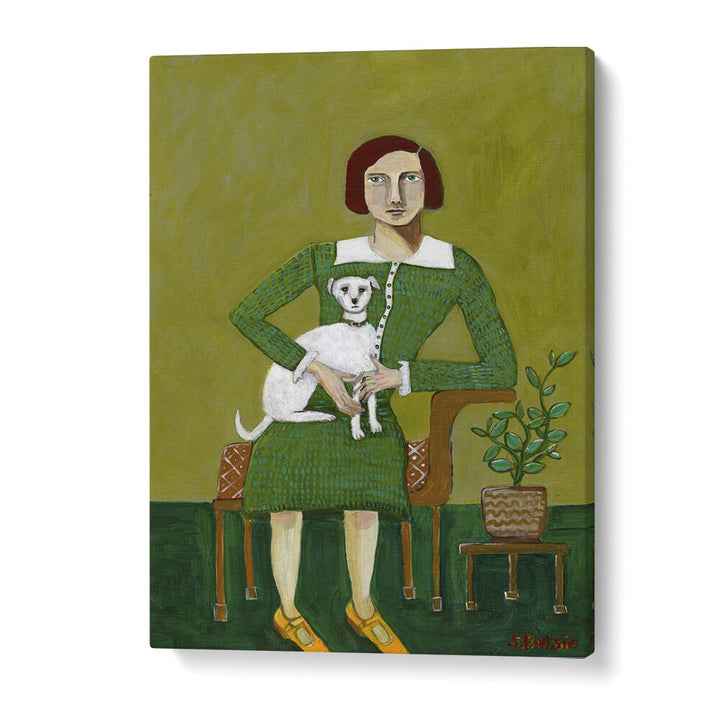 Vintage painting - VINTAGE LADY WITH HER WHITE DOG by Asianmonk