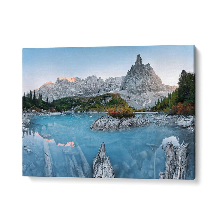 kids painting - TURQUOISE MOUNTAIN LAKE LAGO DI SORAPISS by Asianmonk