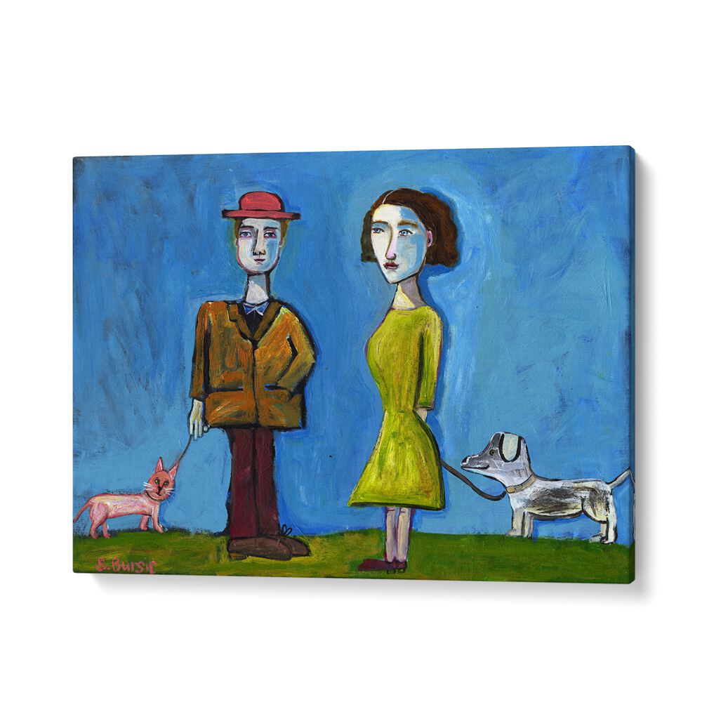 kids painting - PEOPLE WALKING CAT AND DOG by Asianmonk