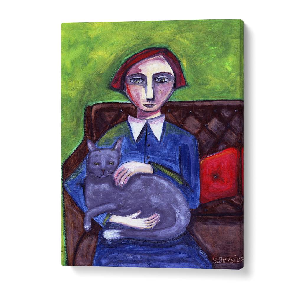 Vintage painting - LADY ON COUCH WITH CAT by Asianmonk