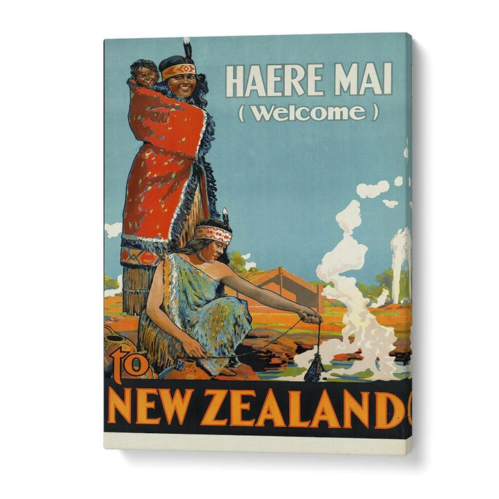 Retro Vintage Travel painting - HAERE MAI (WELCOME) - TO NEW ZEALAND by Asianmonk