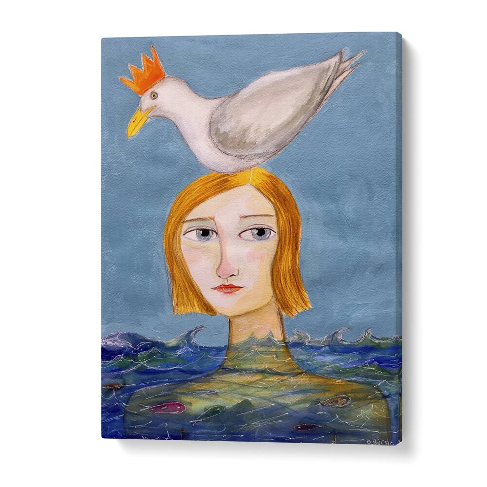 Vintage painting - WOMAN SWIMMING WITH DUCK by Asianmonk