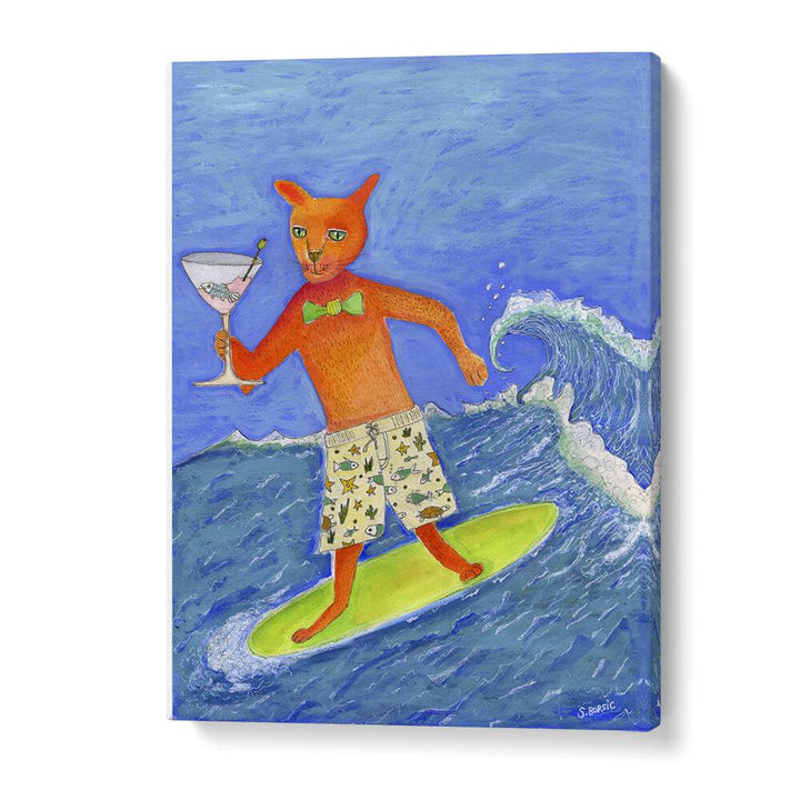 Vintage painting - SURFING COCKTAIL CAT by Asianmonk