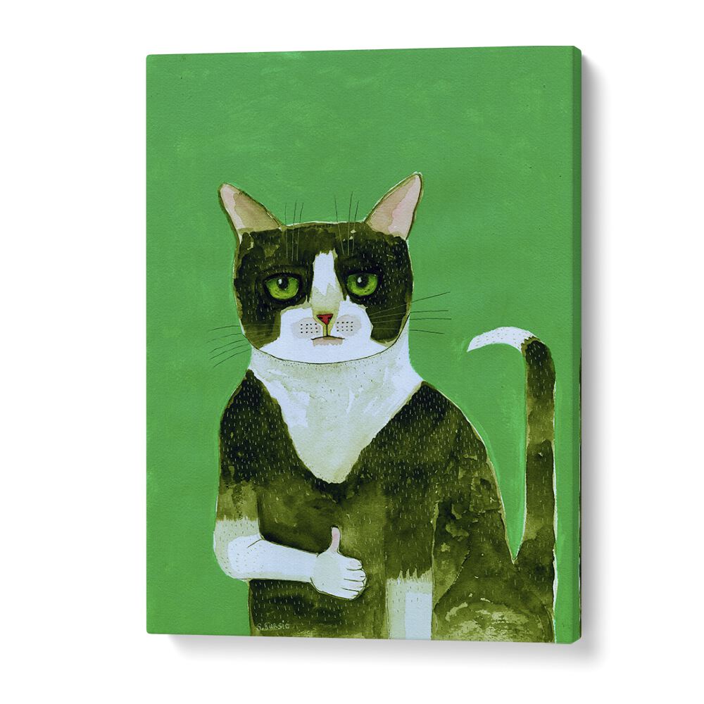 Vintage painting - TUXEDO CAT THUMBS UP by Asianmonk