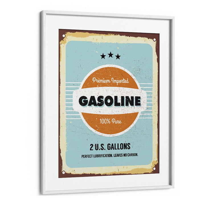 gasoline car poster in White Frame With Mount