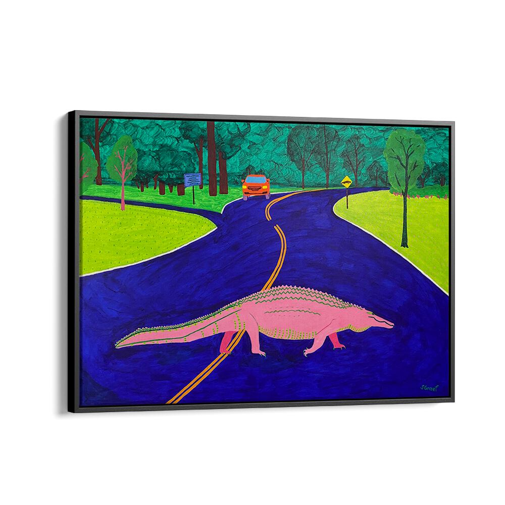 gator crossing landscape art prints in Black Floater Frame