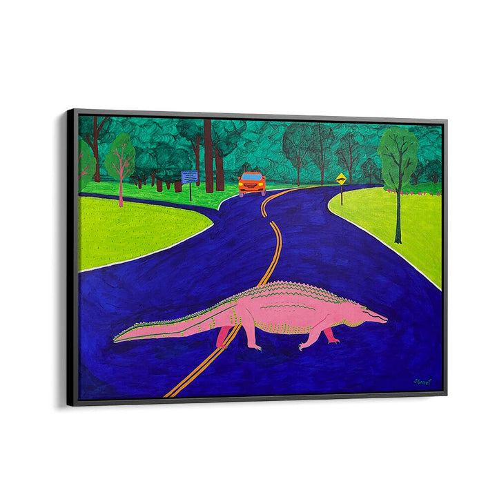 gator crossing landscape art prints in Black Floater Frame