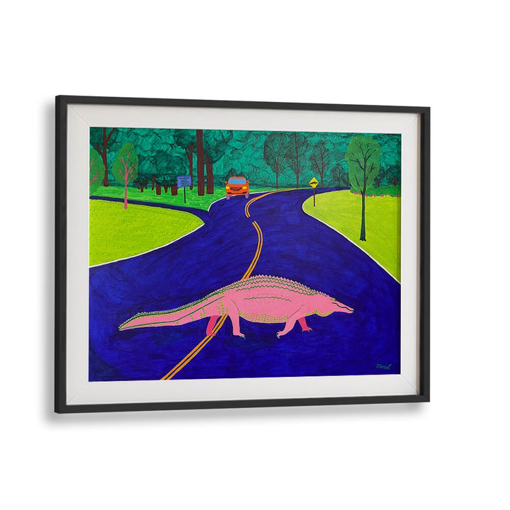 gator crossing landscape art prints in Black Frame With Mount