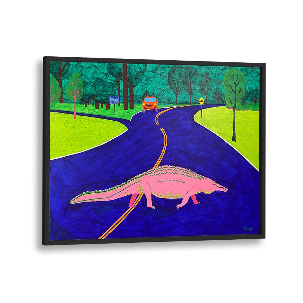 gator crossing landscape art prints in Black Plain Frame