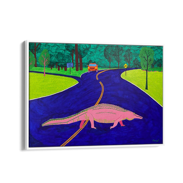 gator crossing landscape art prints in White Floater Frame