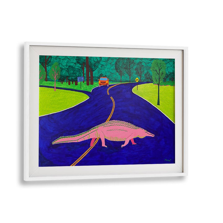gator crossing landscape art prints in White Frame With Mount