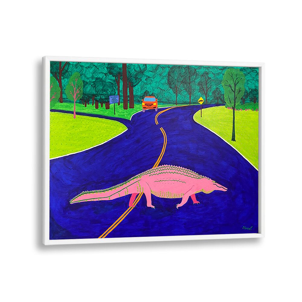 gator crossing landscape art prints in White Plain Frame