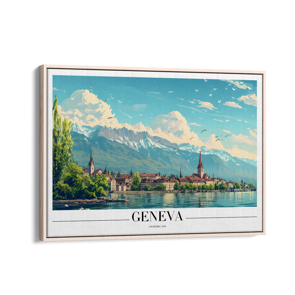 geneva-swiss II travel posters in Oak Wood Floater Frame