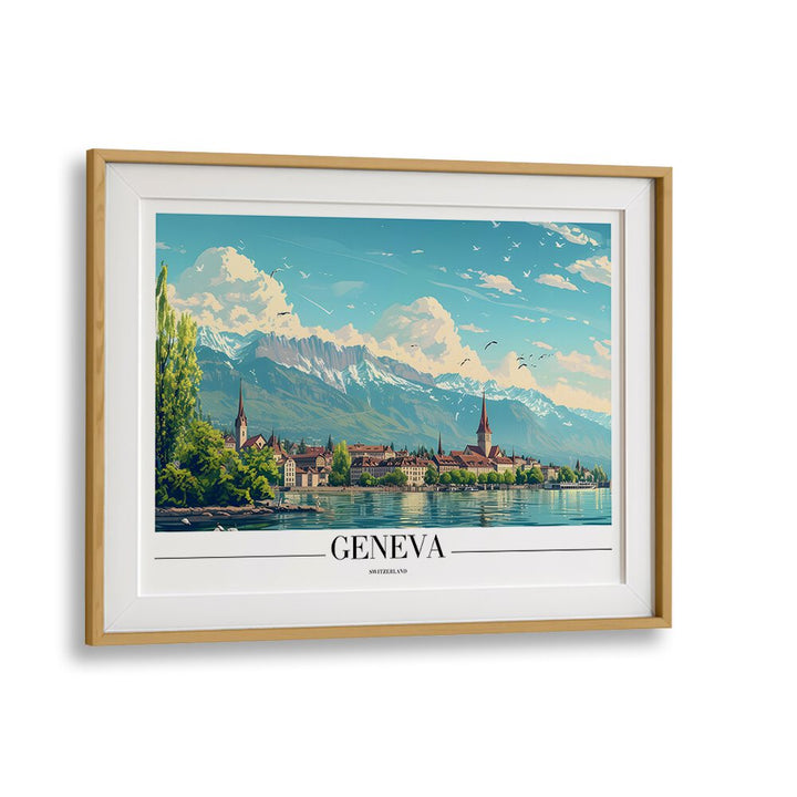 geneva-swiss II travel posters in Oak Wood Frame With Mount