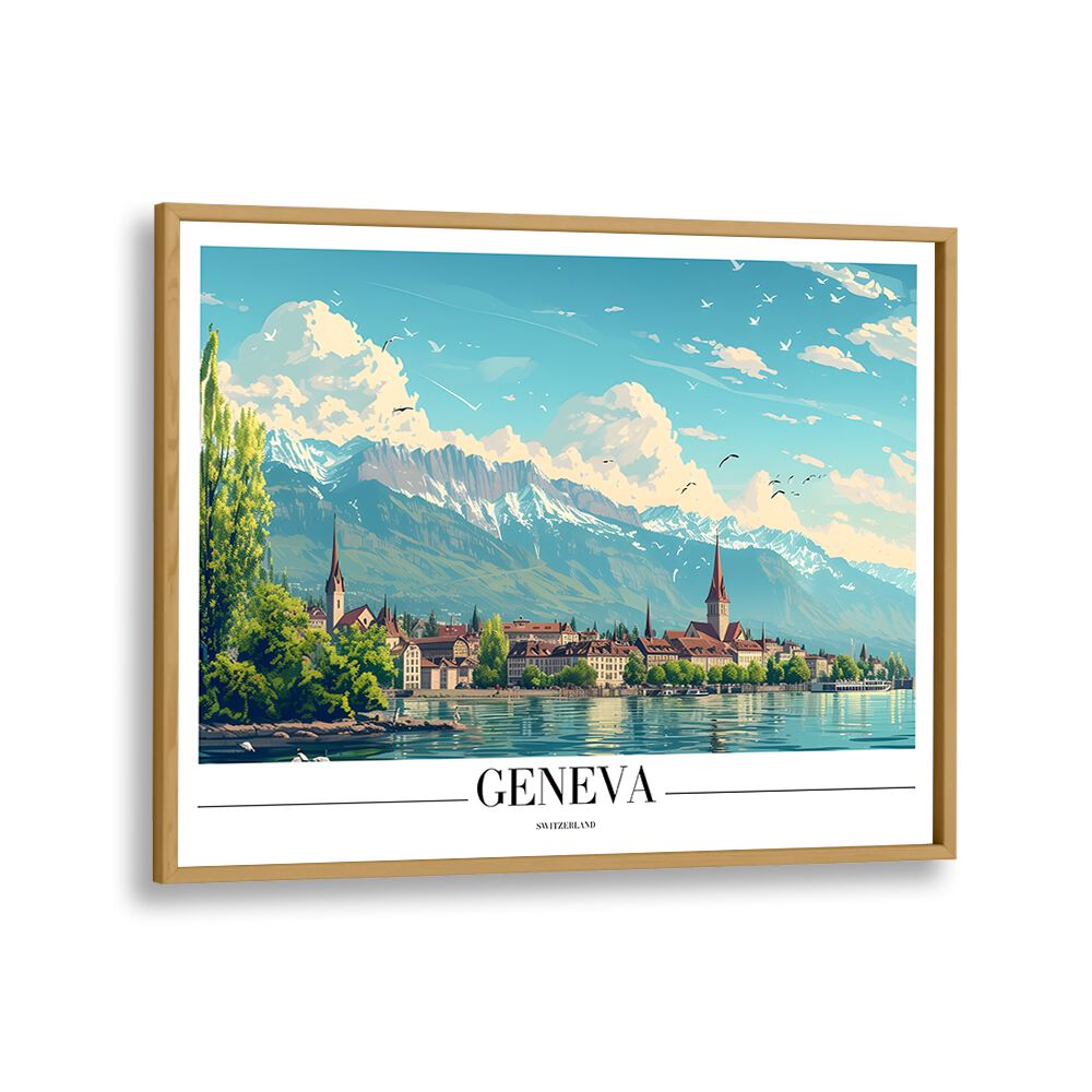 geneva-swiss II travel posters in Oak Wood Plain Frame