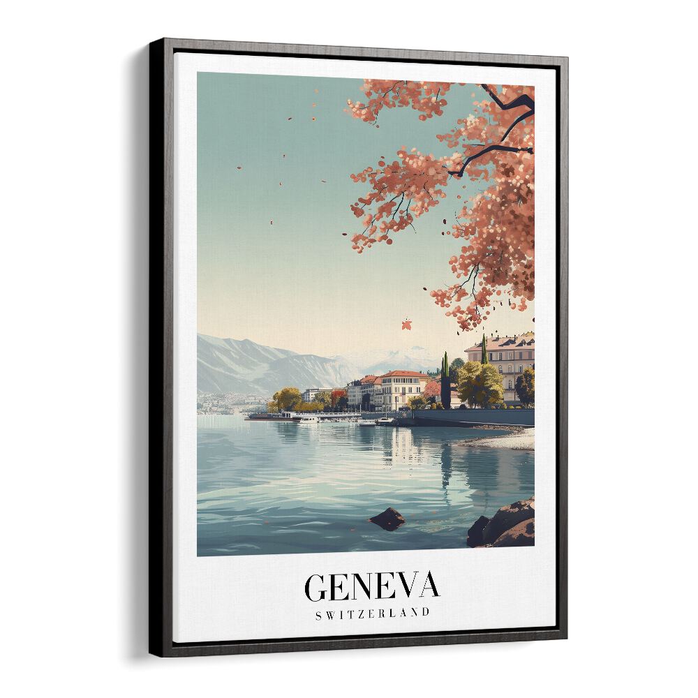 geneva-swiss travel posters in Black Floater Frame