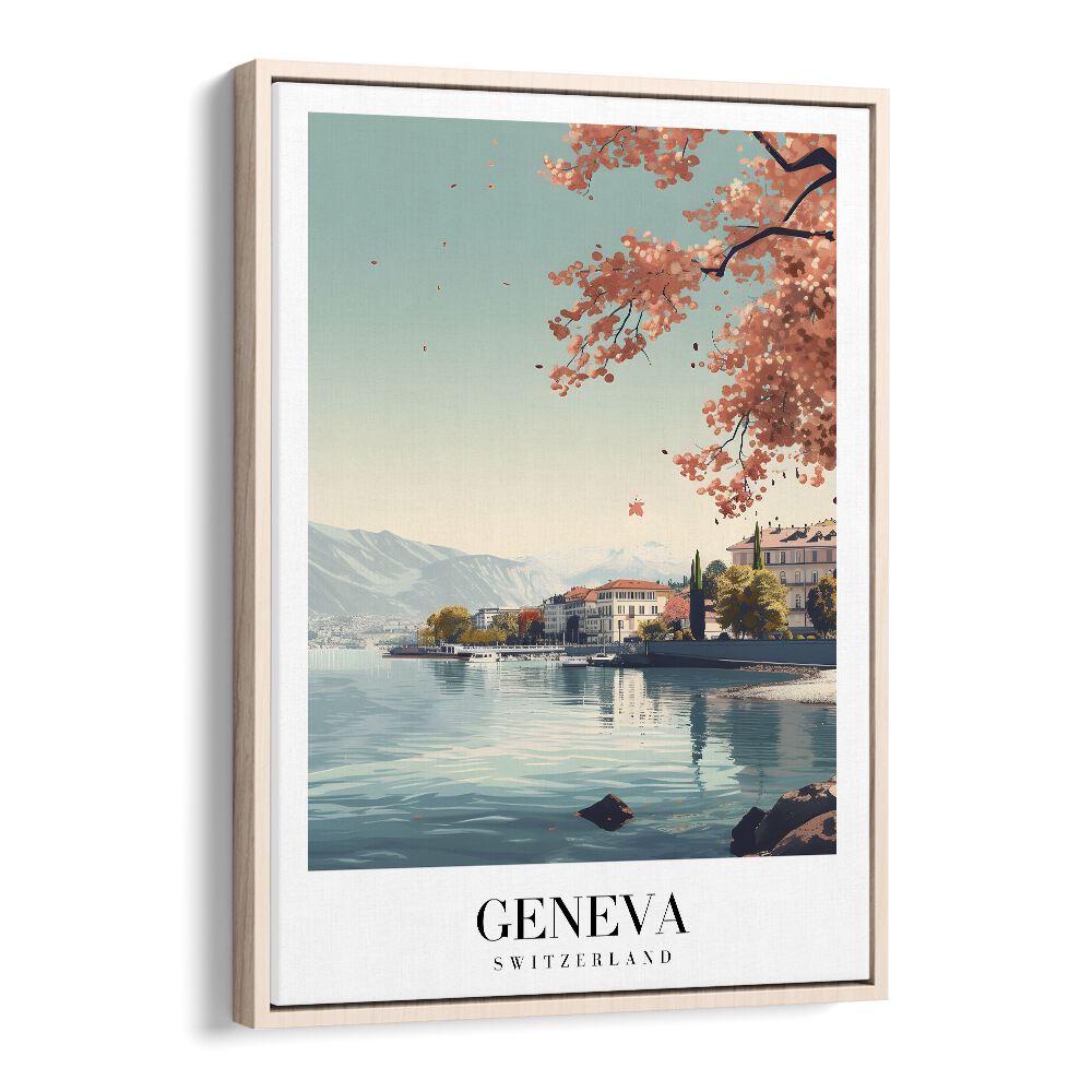 geneva-swiss travel posters in Oak Wood Floater Frame