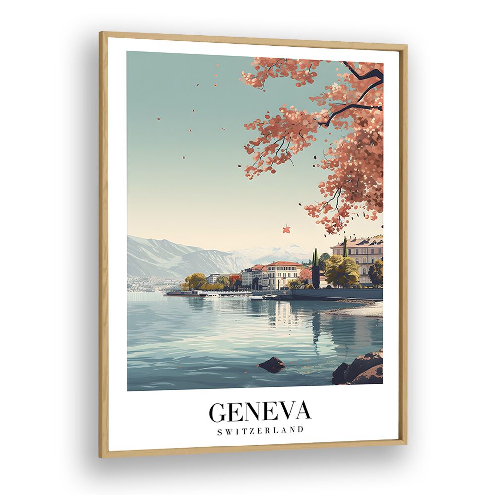 geneva-swiss travel posters in Oak Wood Plain Frame