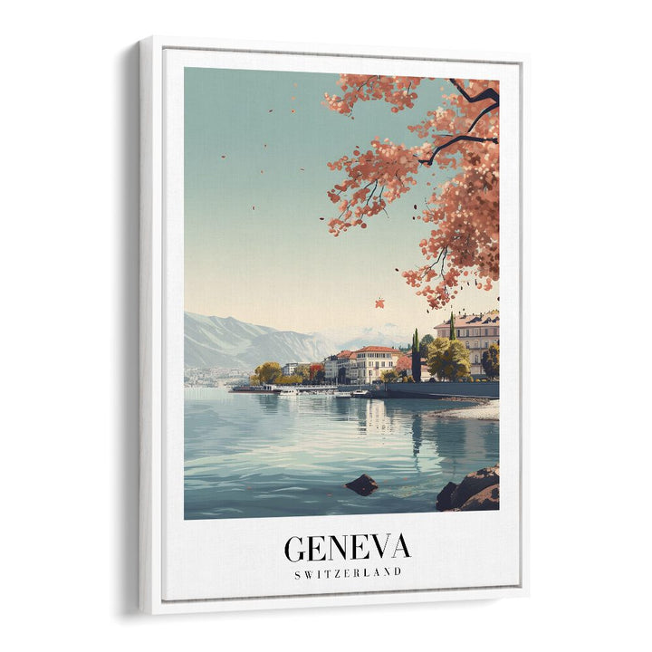 geneva-swiss travel posters in White Floater Frame