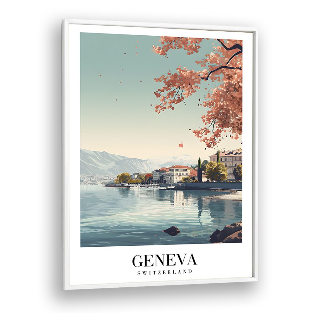 geneva-swiss travel posters in White Plain Frame