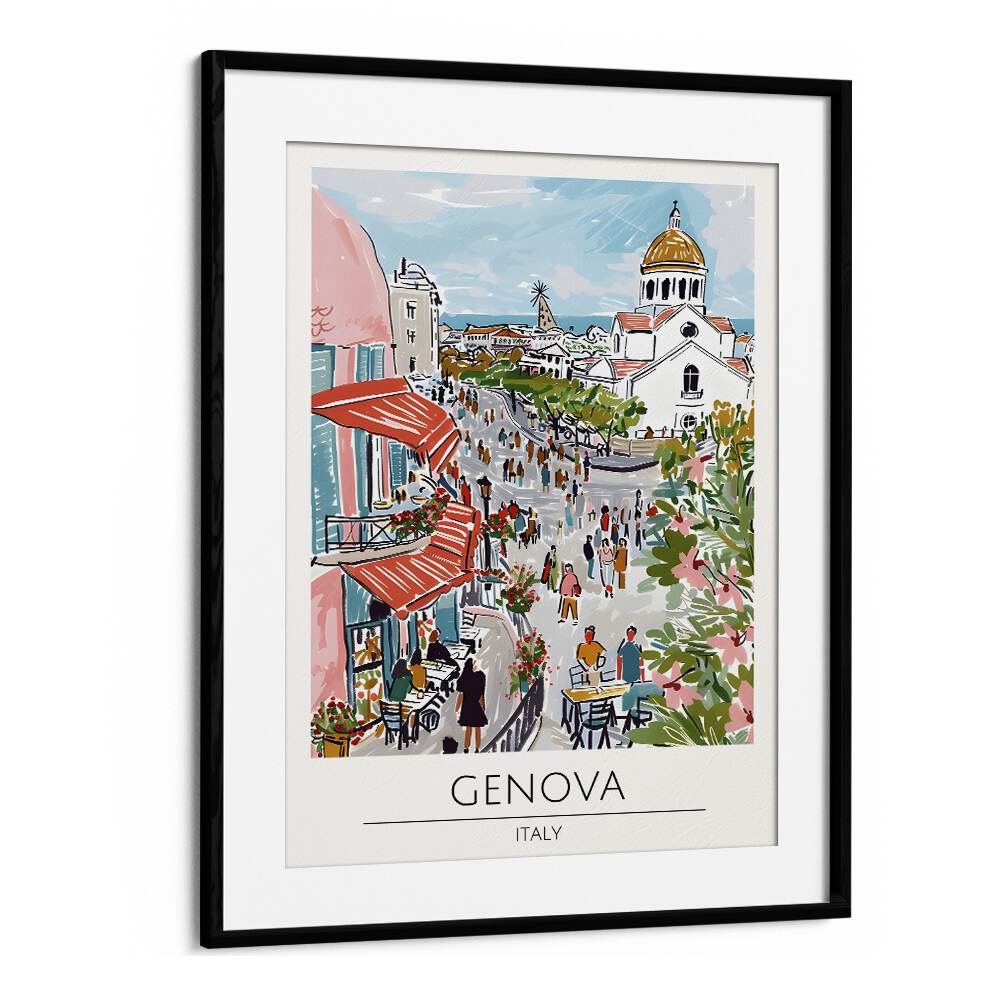 genova-italy travel posters in Black Frame With Mount