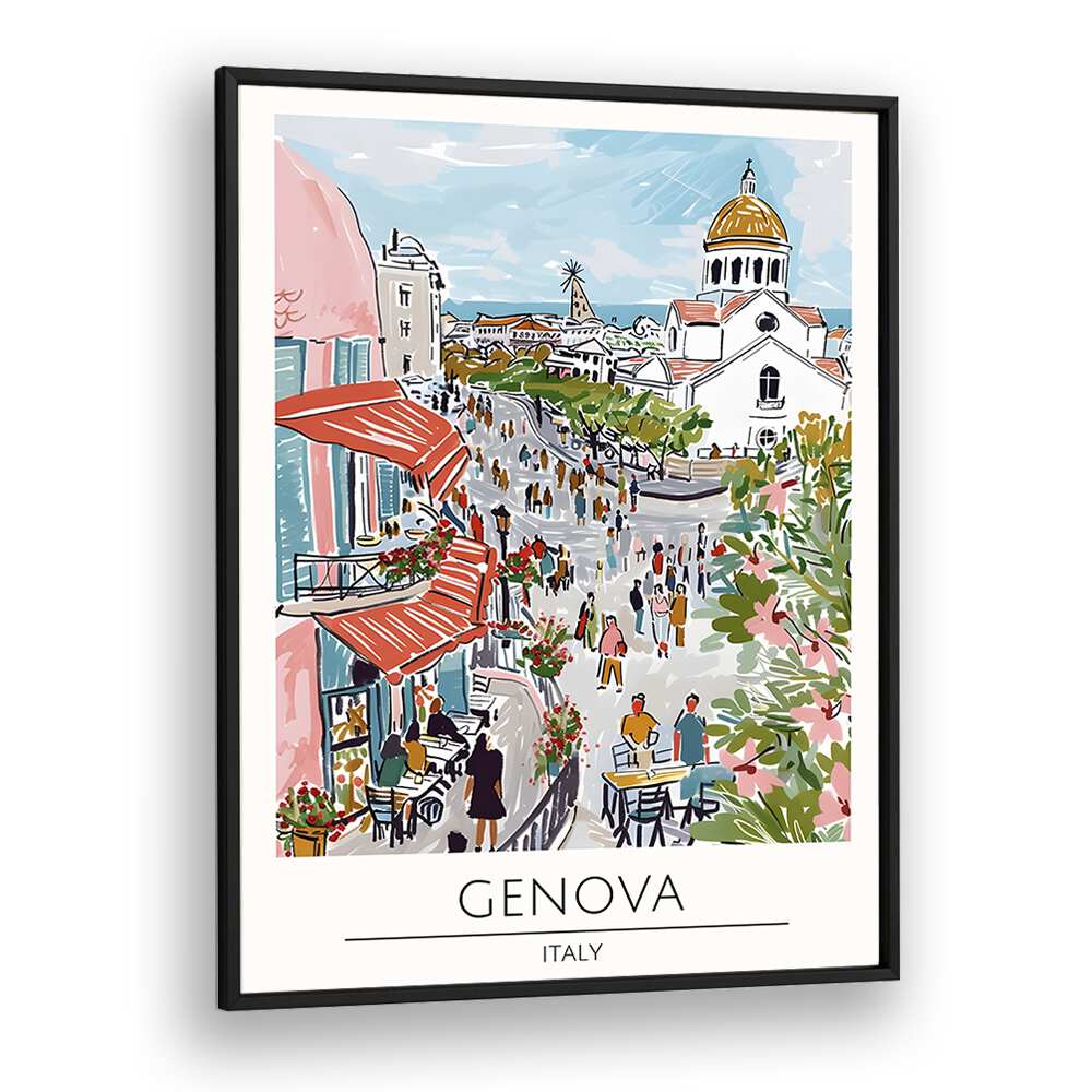 genova-italy travel posters in Black Plain Frame