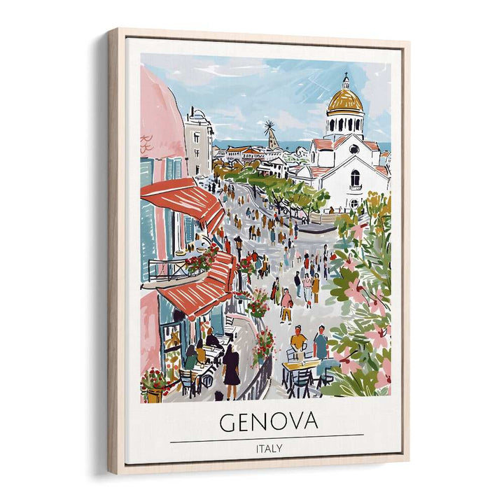 genova-italy travel posters in Oak Wood Floater Frame