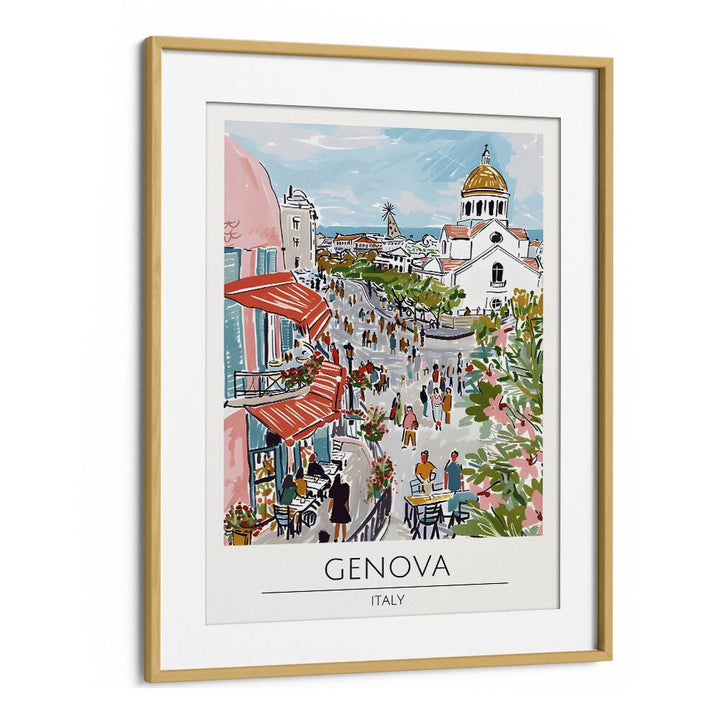 genova-italy travel posters in Oak Wood Frame With Mount