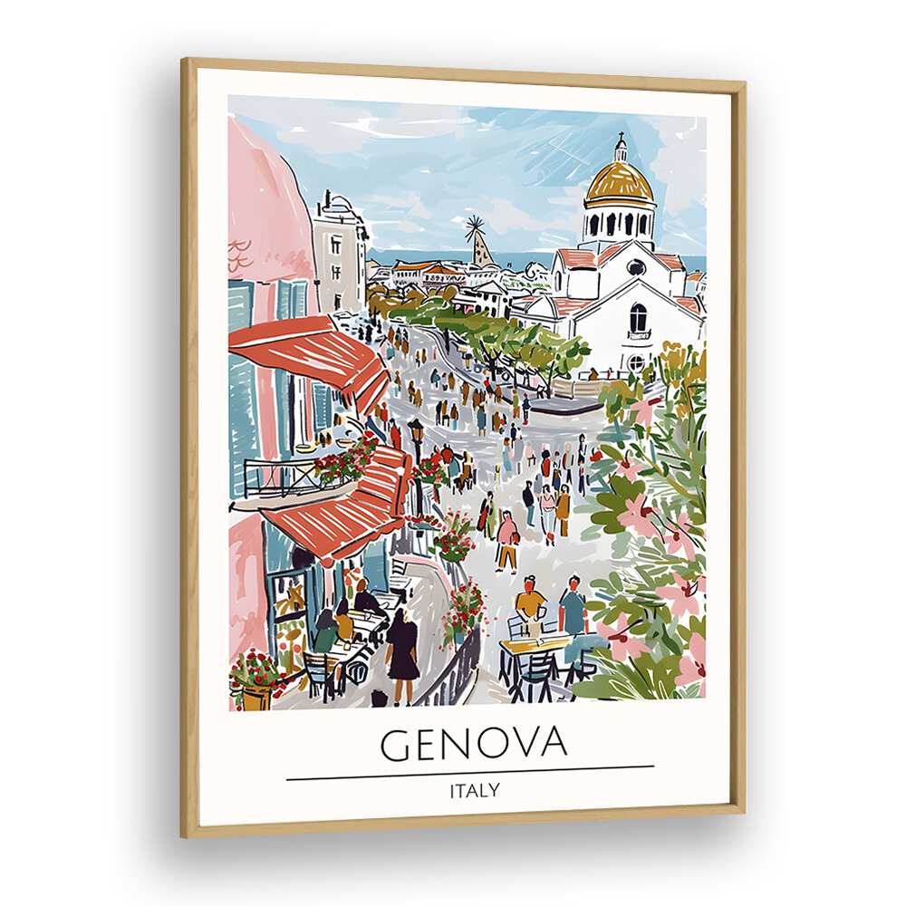 genova-italy travel posters in Oak Wood Plain Frame