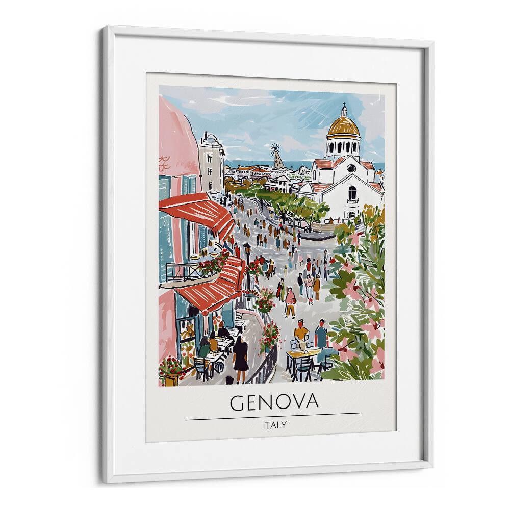 genova-italy travel posters in White Frame With Mount