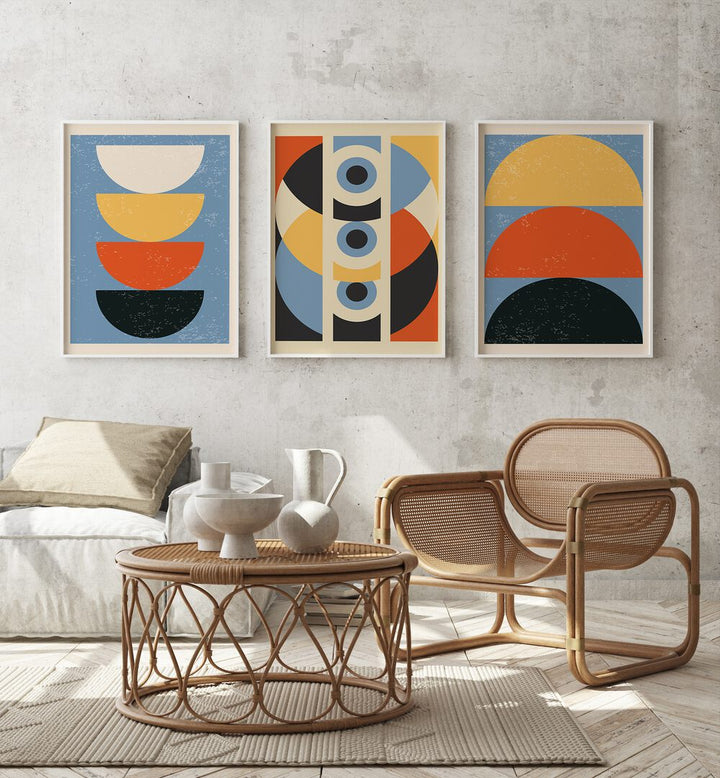 geometric modern abstract set of 3  placed on a wall