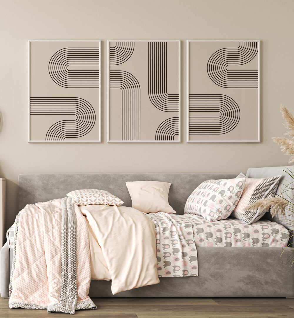 geometrical lines boho style  set of 6  placed on a wall