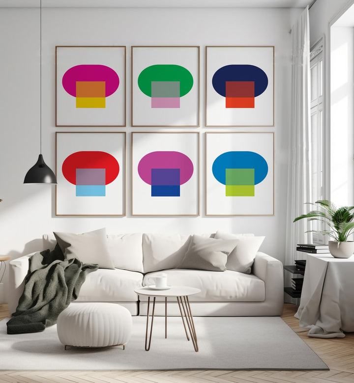 geometrical modern abstract gallery wall  set of 6  placed on a wall