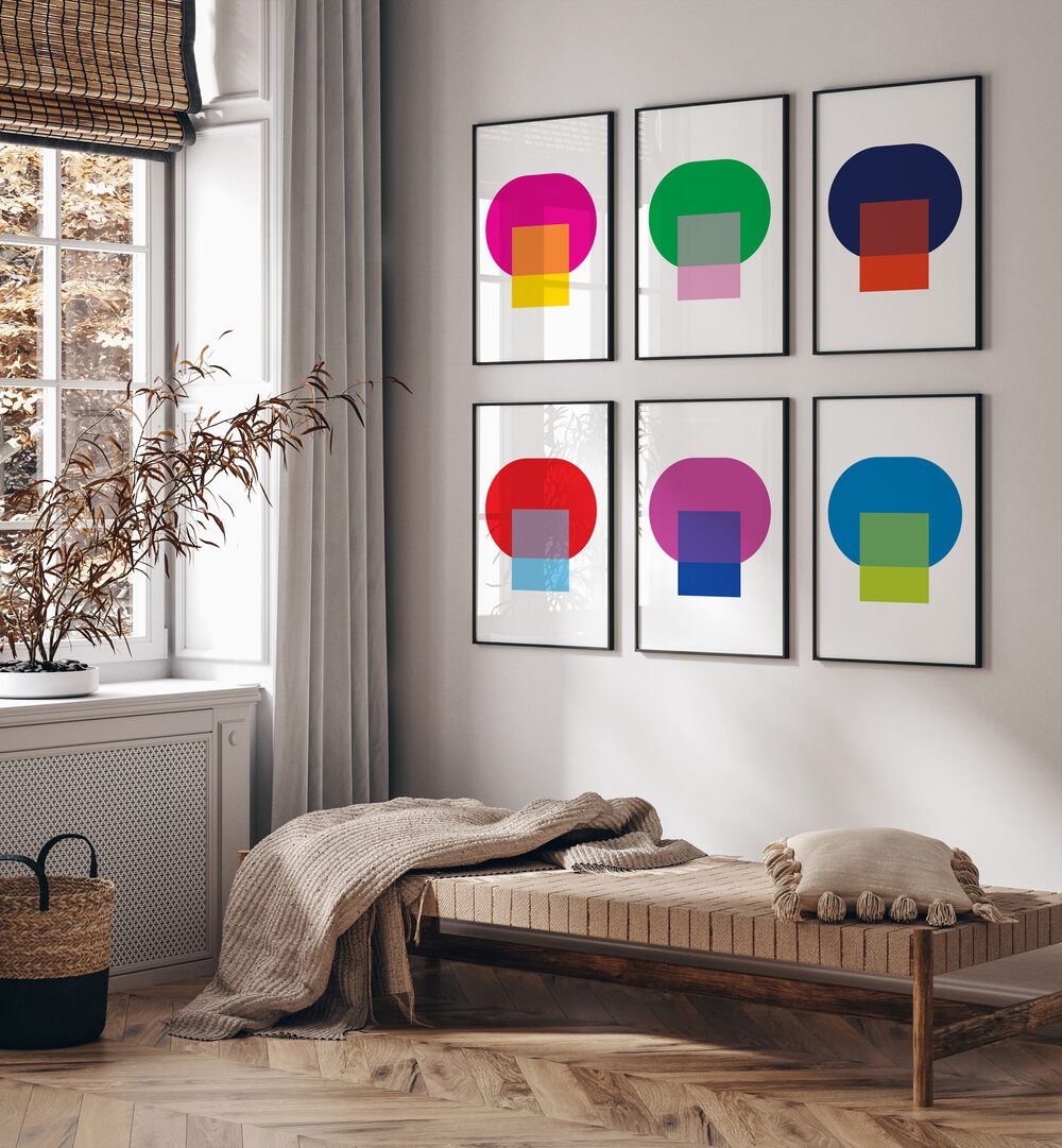 geometrical modern abstract gallery wall  set of 6  placed on a wall