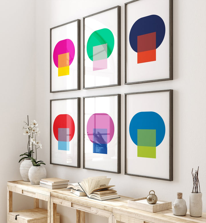 geometrical modern abstract gallery wall  set of 6  placed on a wall