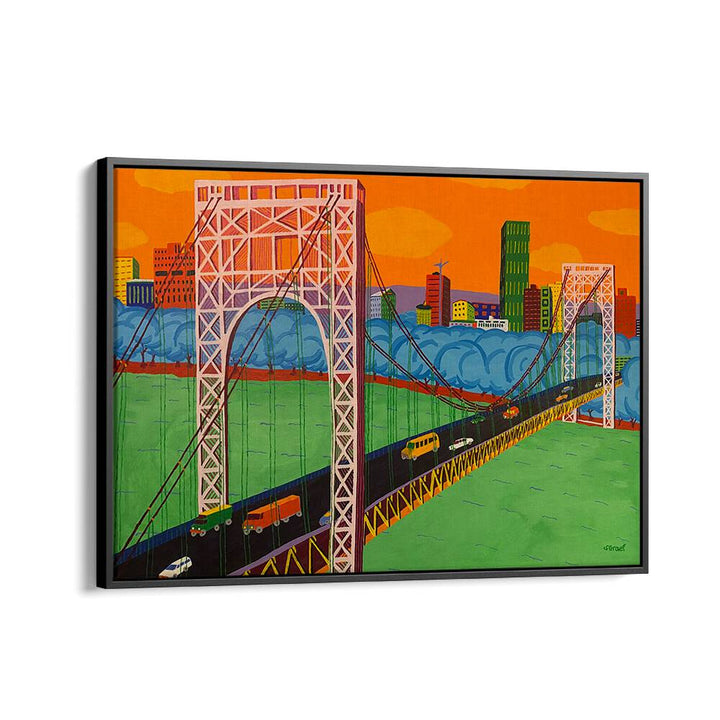 george washington bridge landscape art prints in Black Floater Frame