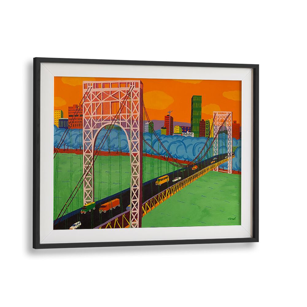 george washington bridge landscape art prints in Black Frame With Mount