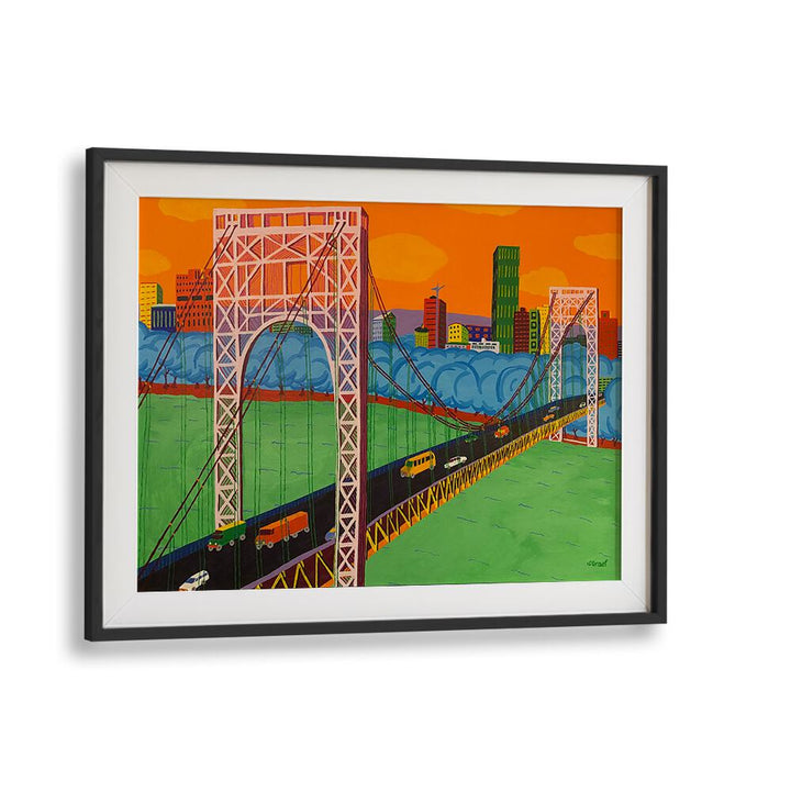 george washington bridge landscape art prints in Black Frame With Mount