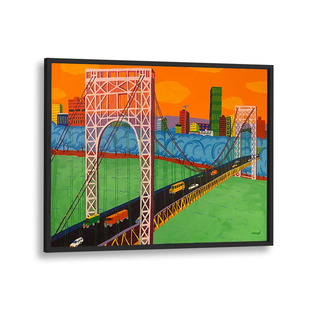 george washington bridge landscape art prints in Black Plain Frame