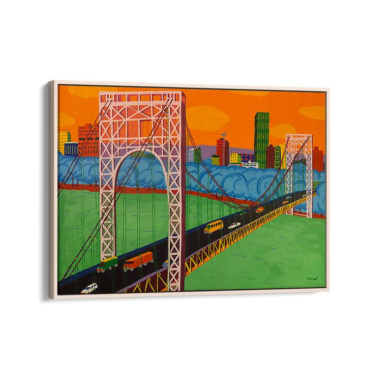 george washington bridge landscape art prints in Oak Wood Floater Frame