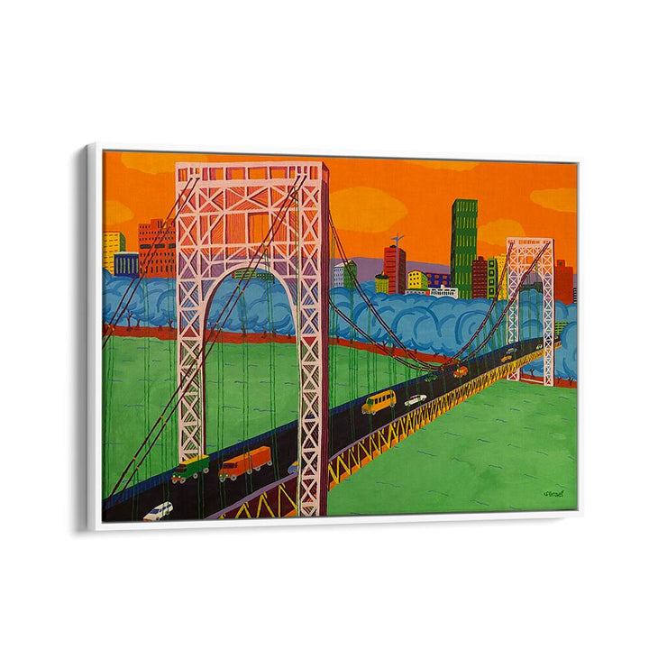 george washington bridge landscape art prints in White Floater Frame