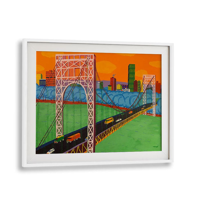 george washington bridge landscape art prints in White Frame With Mount